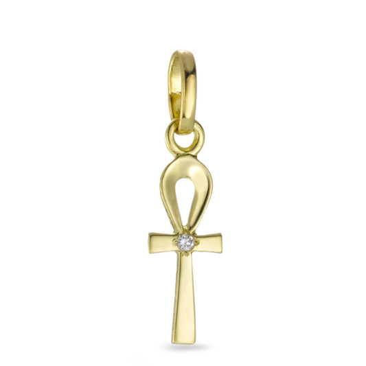 Anhänger 750/18 K Gelbgold Diamant 0.01 ct, w-si Henkelkreuz