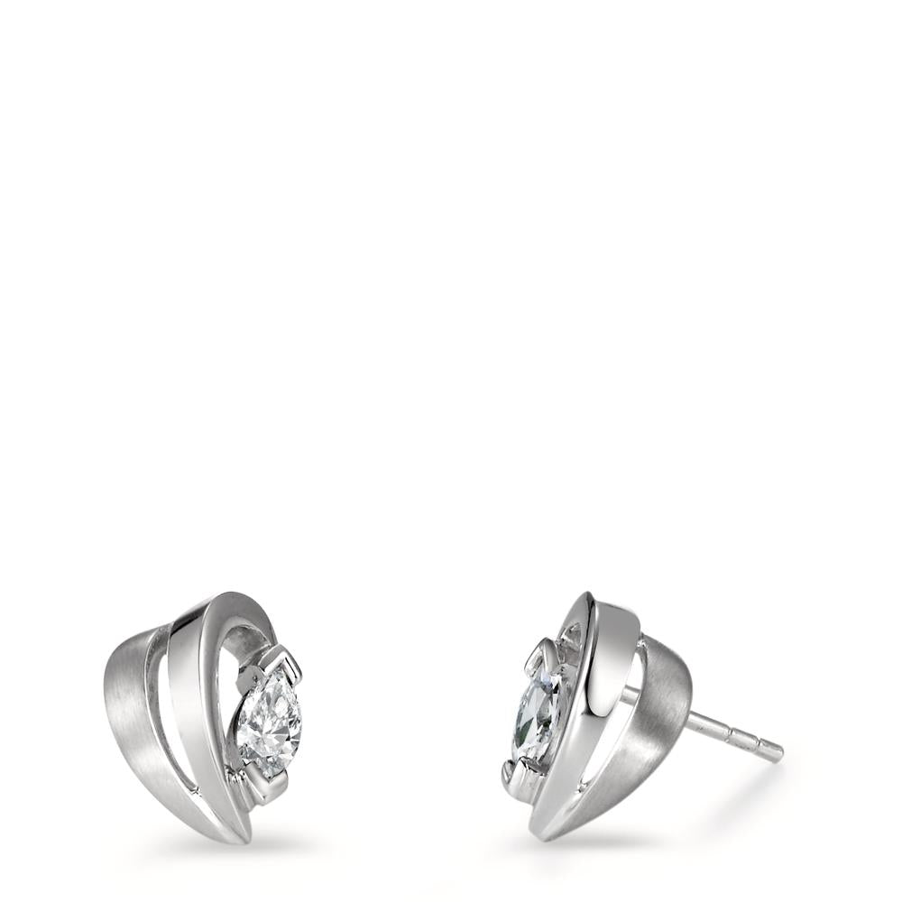 Stud earrings Silver Zirconia 2 Stones Rhodium plated