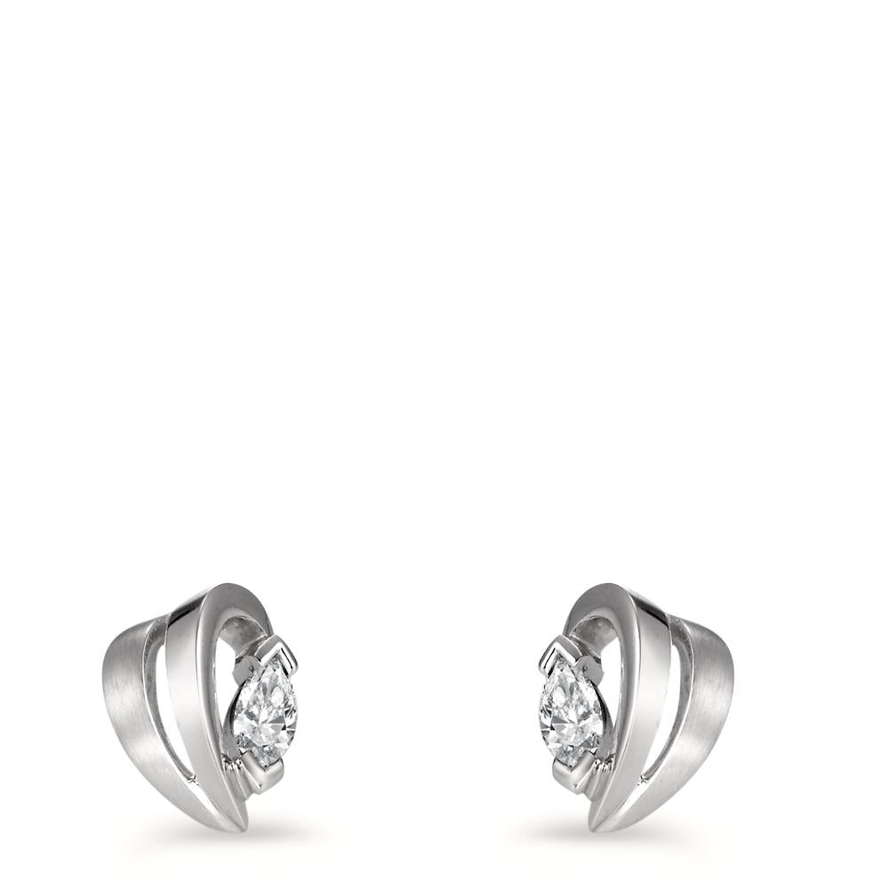 Stud earrings Silver Zirconia 2 Stones Rhodium plated