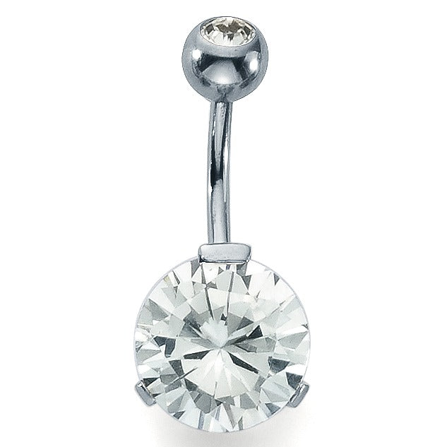 Navel piercing Stainless steel Crystal White, 2 Stones