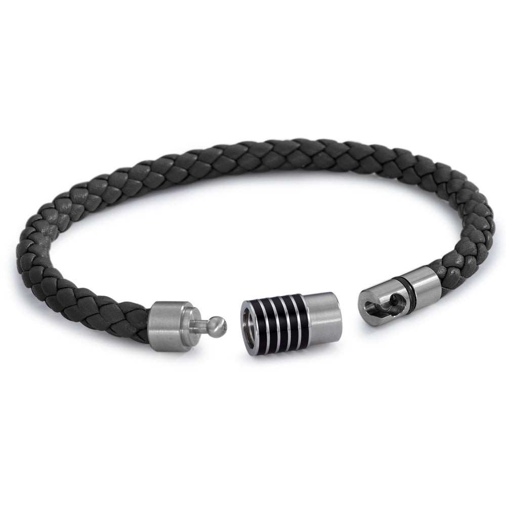 DYKON Leder Armband schwarz mit Edelstahl-Keramikschliesse und Safe Lock System
