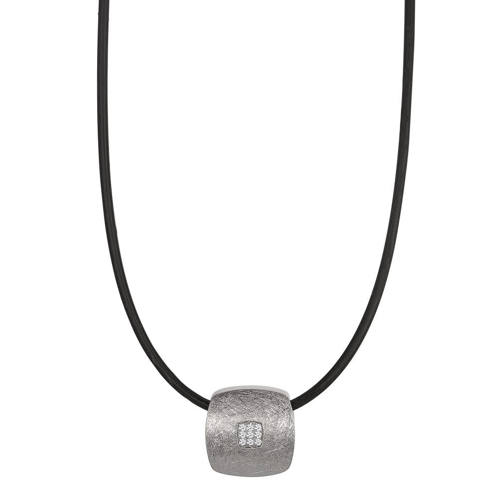 Necklace Stainless steel, Rubber Diamond 0.072 ct, 9 Stones, tw-si 45 cm Ø2 mm