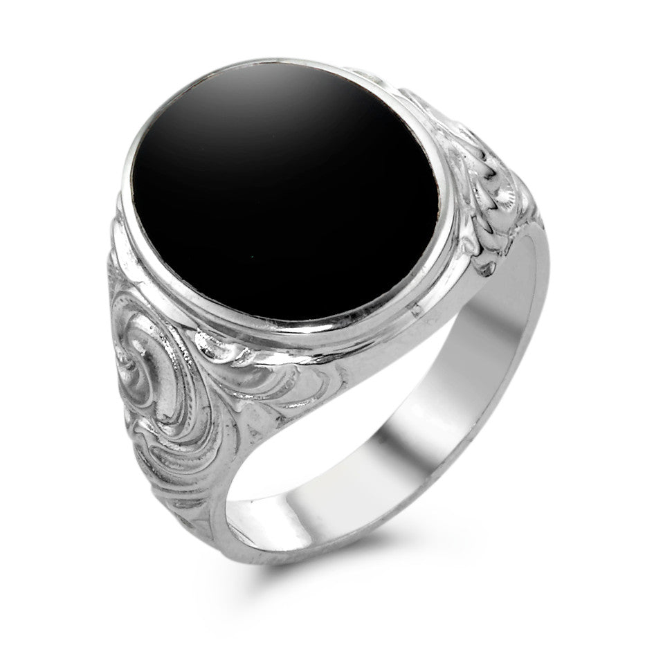 Fingerring Silber Onyx rhodiniert