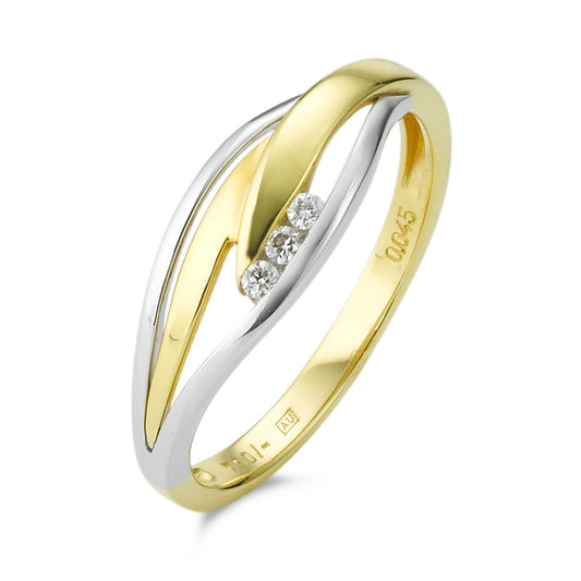 Anello Oro giallo 750/18 carati, Oro bianco 750/18 carati Diamante 0.045 ct, 3 pietra, w-si