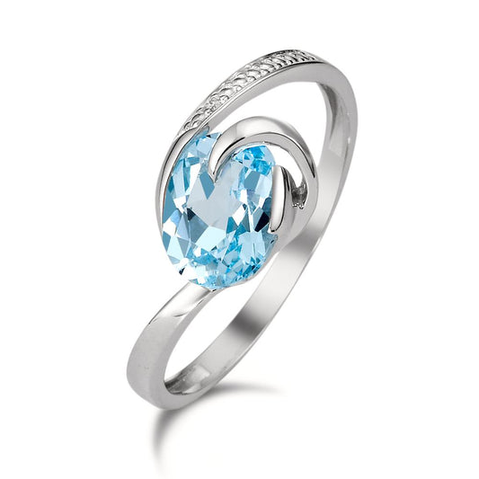 Anillo de dedo 750/oro blanco de 18 quilates Topacio azul, [oval], Diamante blanco, 0.005 ct, w-si