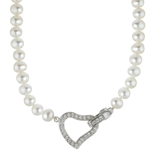 Collier de perles et zirconias, 45 cm