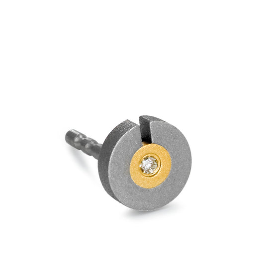 Orecchini a bottone 1 pz Oro giallo 750/18 carati, Titanio Diamante 0.01 ct, w-si Ø5.5 mm