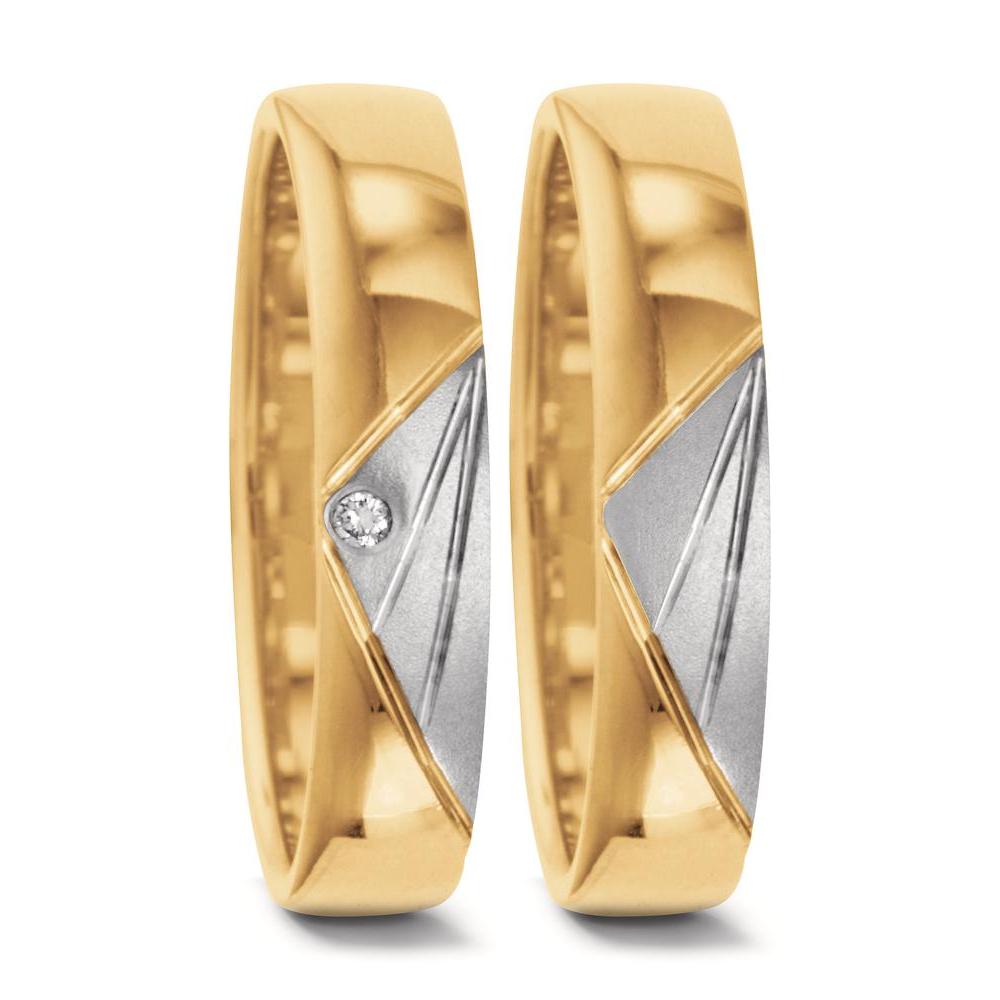 Anello del partner Oro giallo 750/18 carati, Oro bianco 750/18 carati Diamante 0.01 ct, w-si