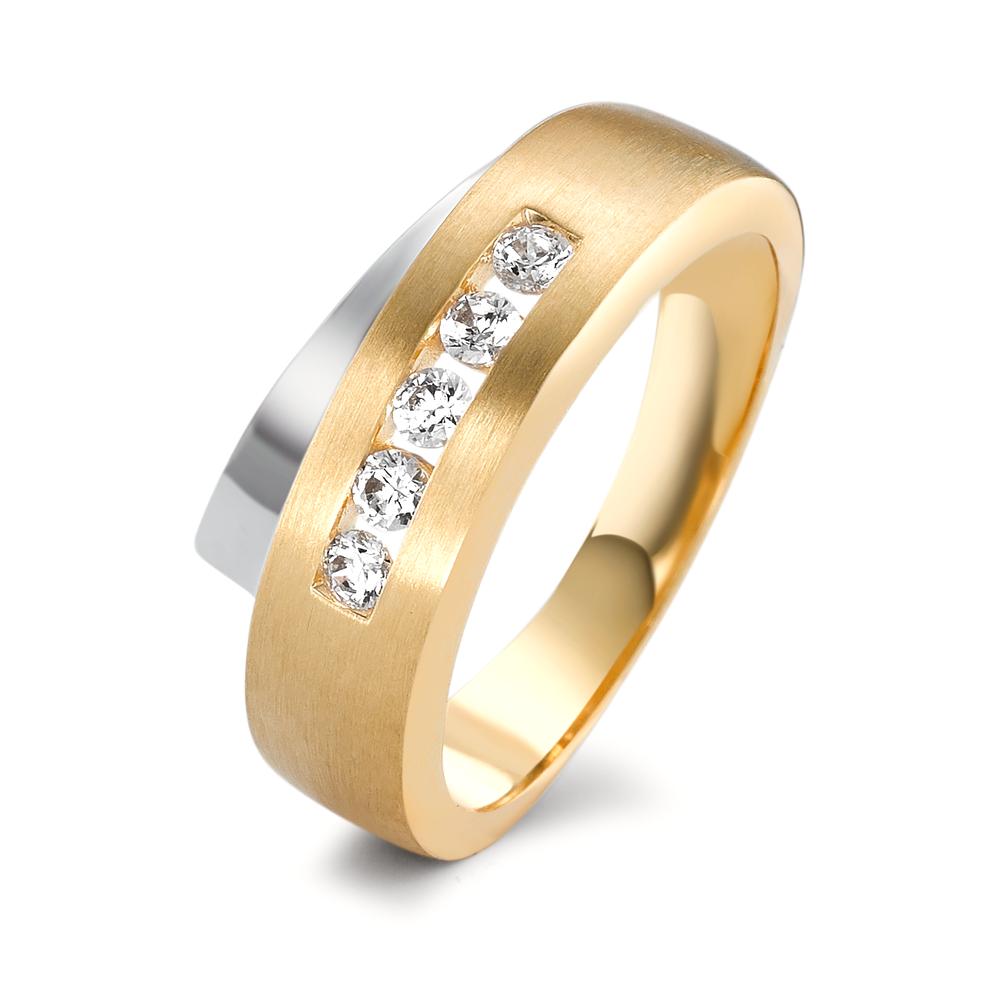 Fingerring 750/18 K Gelbgold Zirkonia weiss, 5 Steine bicolor