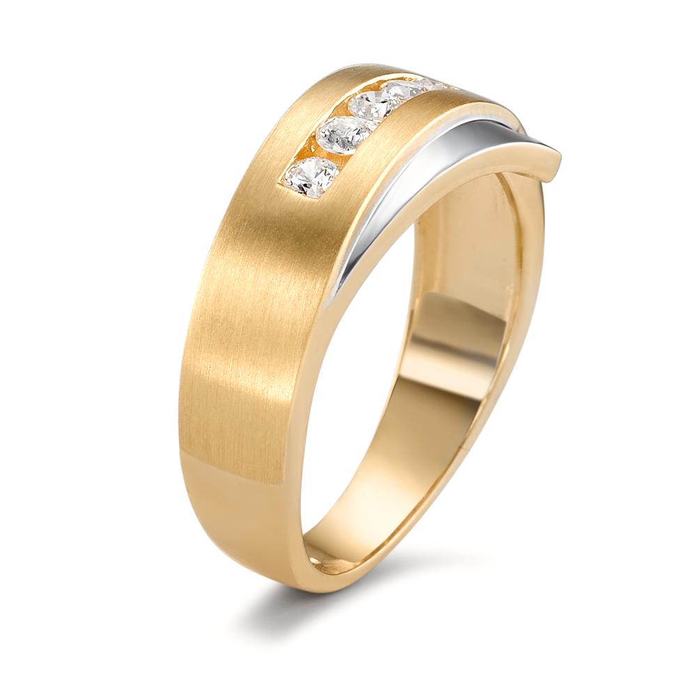 Fingerring 750/18 K Gelbgold Zirkonia weiss, 5 Steine bicolor