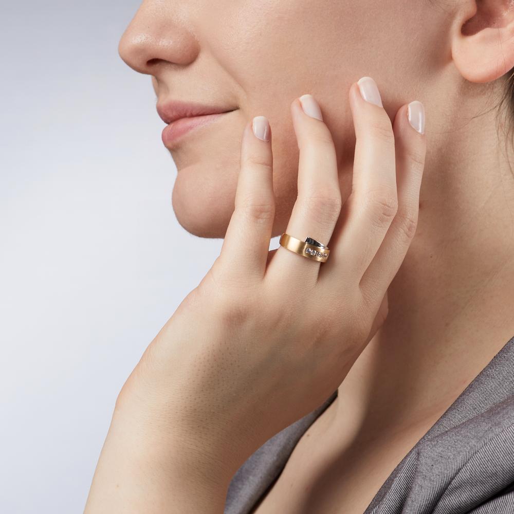 Fingerring 750/18 K Gelbgold Zirkonia weiss, 5 Steine bicolor