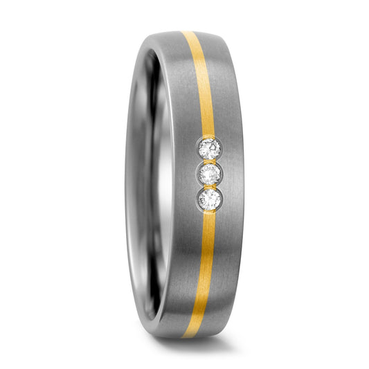Anello del partner Titanio, Oro giallo 750/18 carati Diamante 0.06 ct, w-si