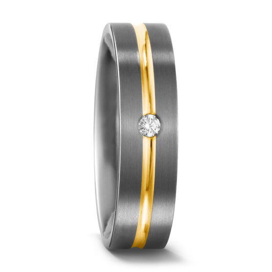 Anello del partner Titanio, Oro giallo 750/18 carati Diamante 0.03 ct, w-si