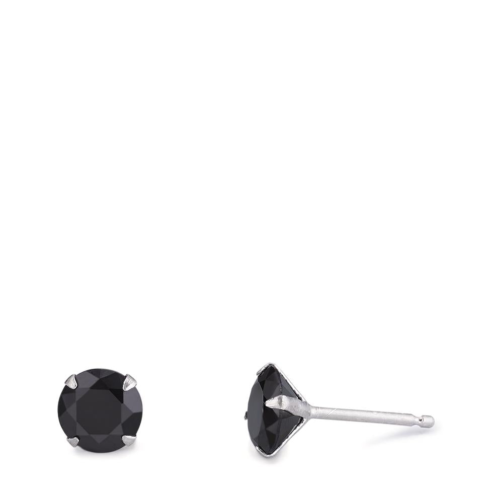 Orecchini a bottone Argento Zirconia nero, 2 pietra, [rund], 7 mm rodiato