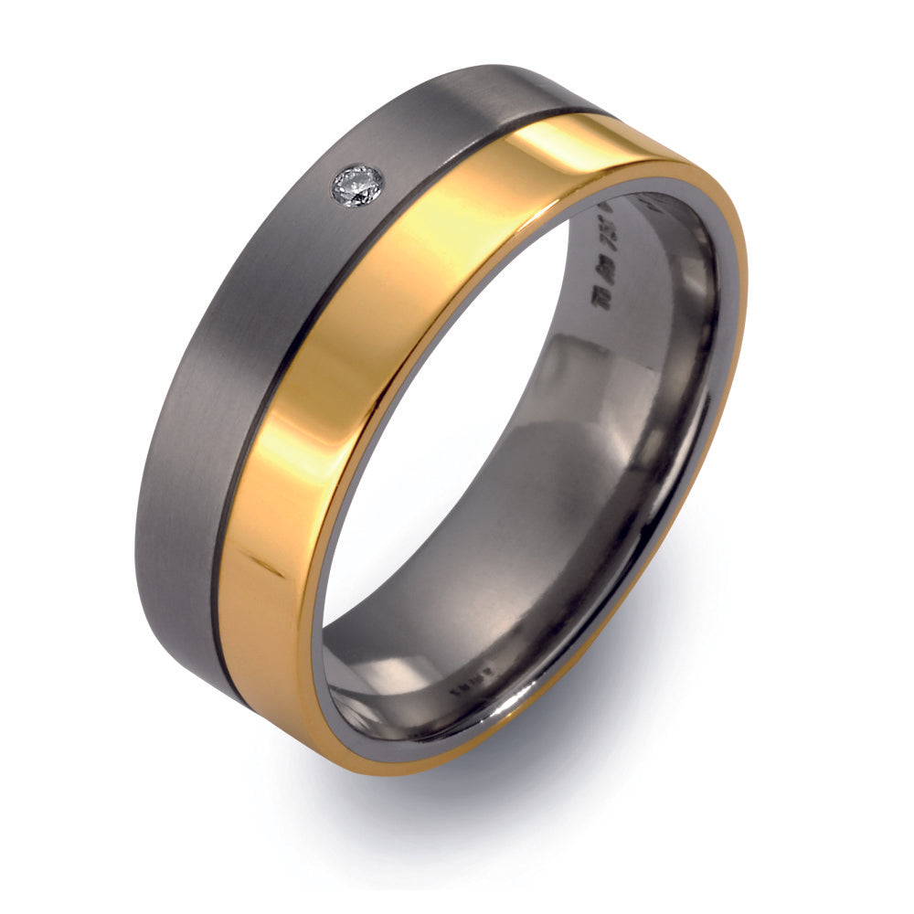 Partnerring Titan, 750/18 K Gelbgold Diamant 0.02 ct, w-si