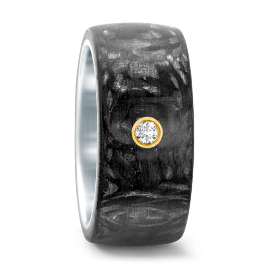 Ring Stainless steel, Carbon, 18k Yellow Gold Diamond 0.05 ct, w-si