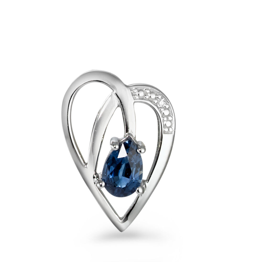 Anhänger 375/9 K Weissgold Saphir blau, Tropfen, Diamant weiss, 0.005 ct, w-si Herz