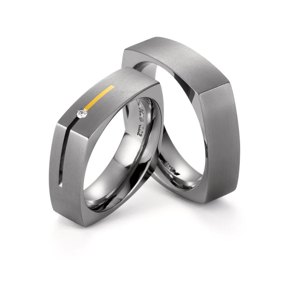 Partnerring Titan, 750/18 K Gelbgold Diamant 0.02 ct, w-si