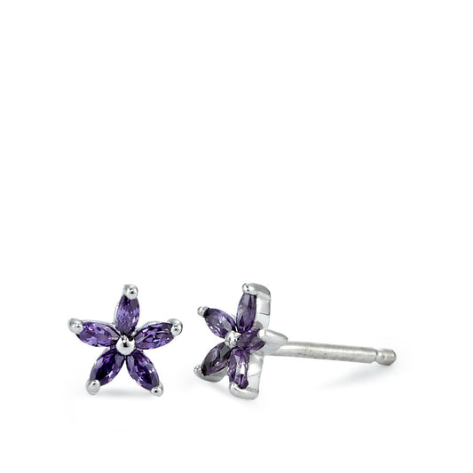 Pendientes Plata Circonita Violeta, 10 piedras, [Navetteschliff] Rodio plateado Ø7 mm