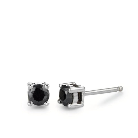 Ohrstecker Silber Zirkonia schwarz, 2 Steine rhodiniert Ø4.5 mm