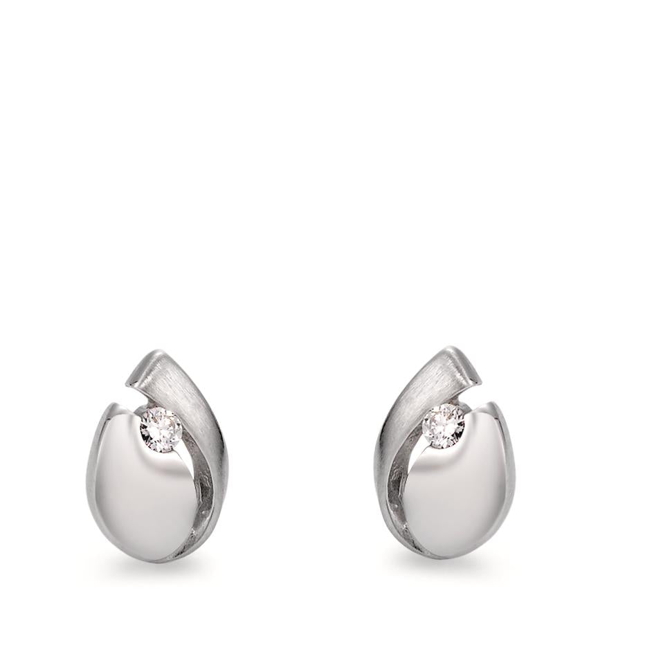 Clous d'oreilles Or blanc 9K Zircone blanc, 2 Pierres