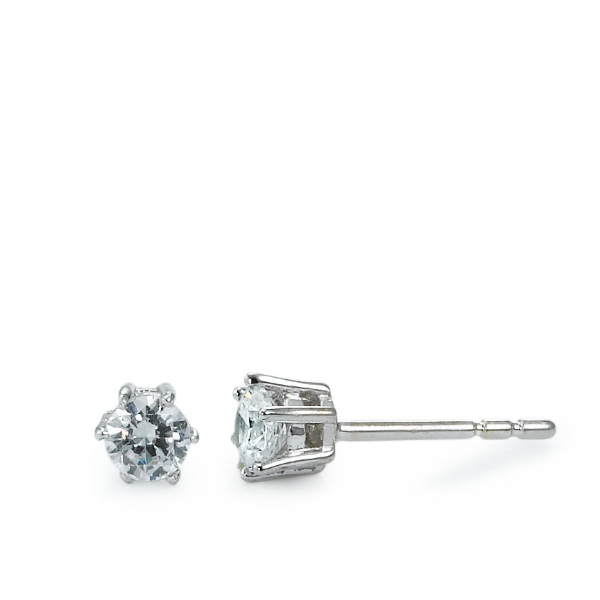 Clous d'oreilles Or blanc 9K Zircone blanc, 2 Pierres Ø4 mm