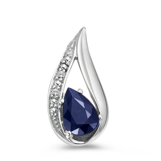 Anhänger 750/18 K Weissgold Saphir blau, Tropfen, Diamant weiss, 0.01 ct, w-pi1