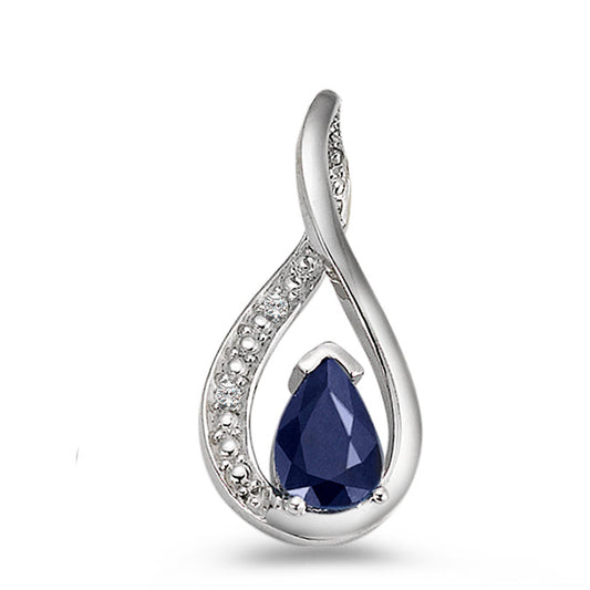 Anhänger 750/18 K Weissgold Saphir blau, Tropfen, Diamant 0.01 ct, 2 Steine