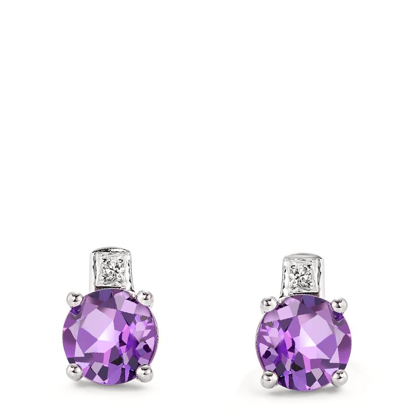 Clous d'oreilles Or blanc 18K Améthyste violet, 0.01 ct, 2 Pierres, facetté, p1