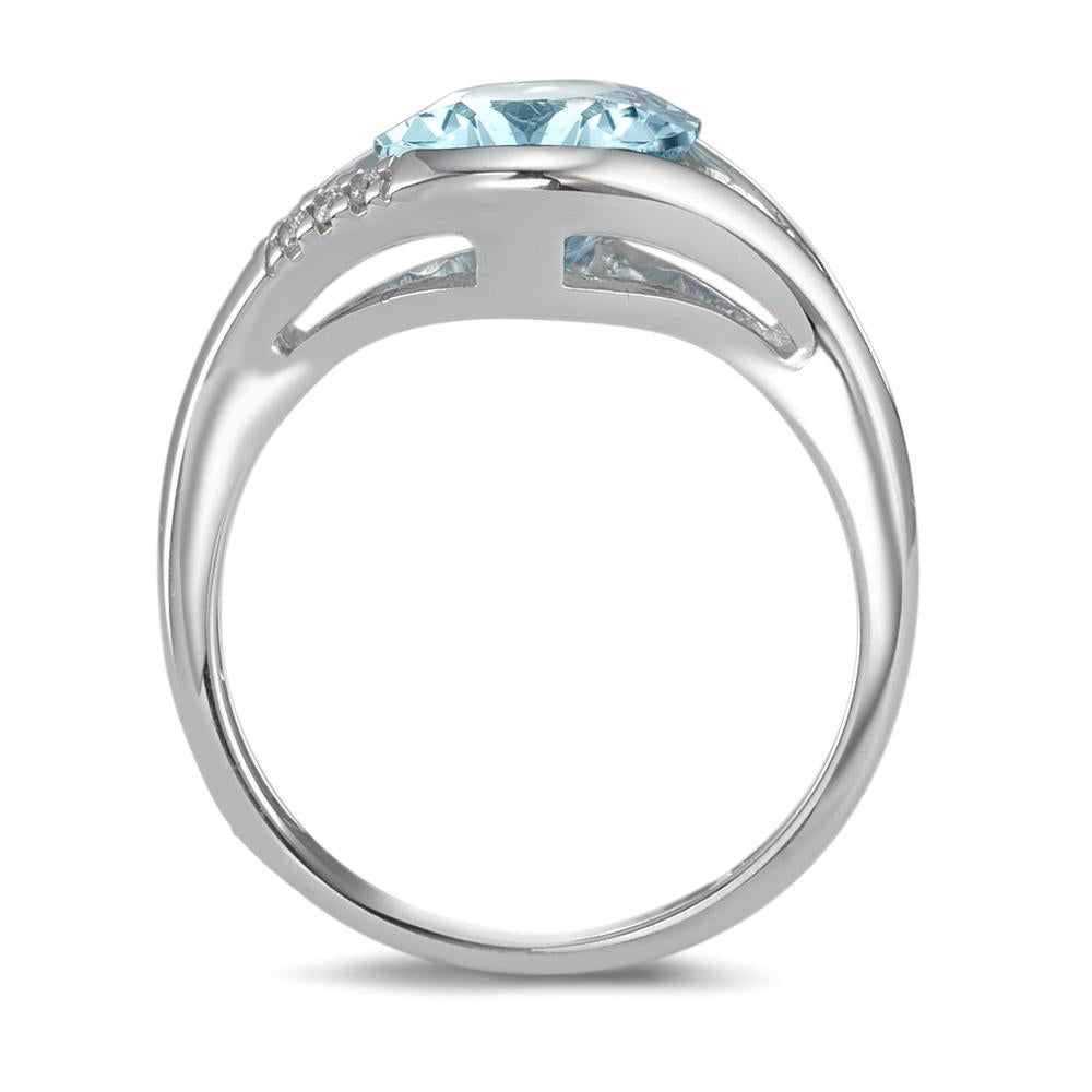 Anello Oro bianco 750/18 carati Topazio blu, Diamante 0.015 ct, 3 pietra, [Brillant], w-si