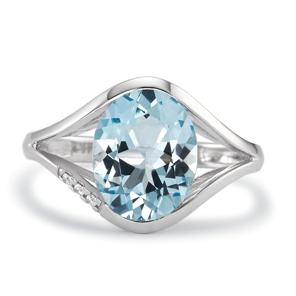 Anillo de dedo 750/oro blanco de 18 quilates Topacio azul, Diamante 0.015 ct, 3 piedras, [Brillant], w-si
