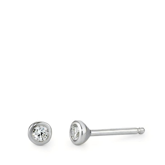 Stud earrings Silver Zirconia 2 Stones Rhodium plated Ø3 mm