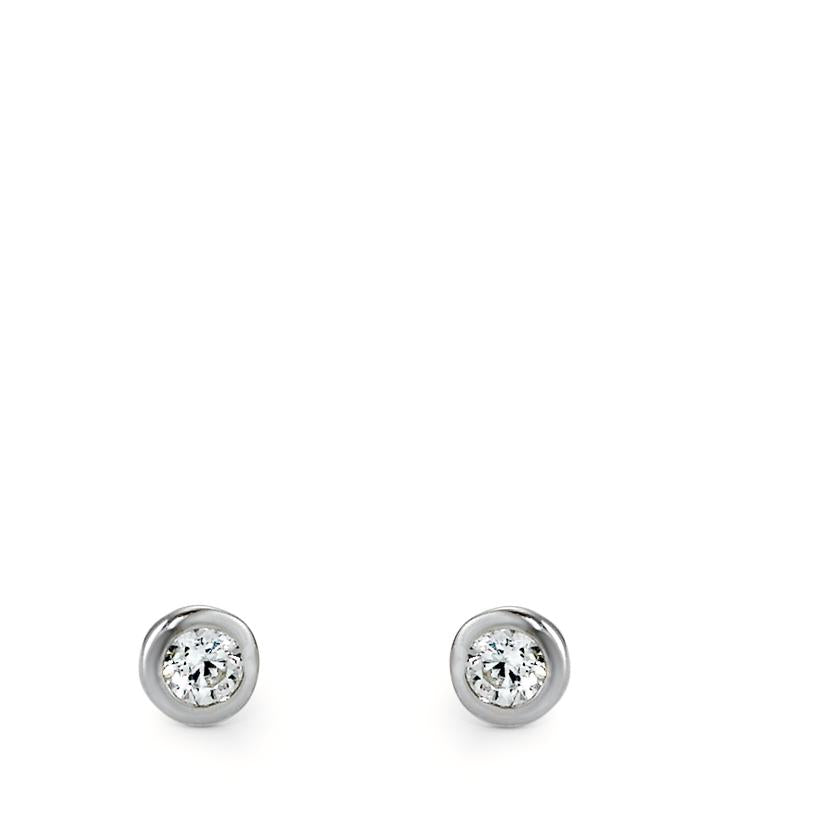 Stud earrings Silver Zirconia 2 Stones Rhodium plated Ø3 mm