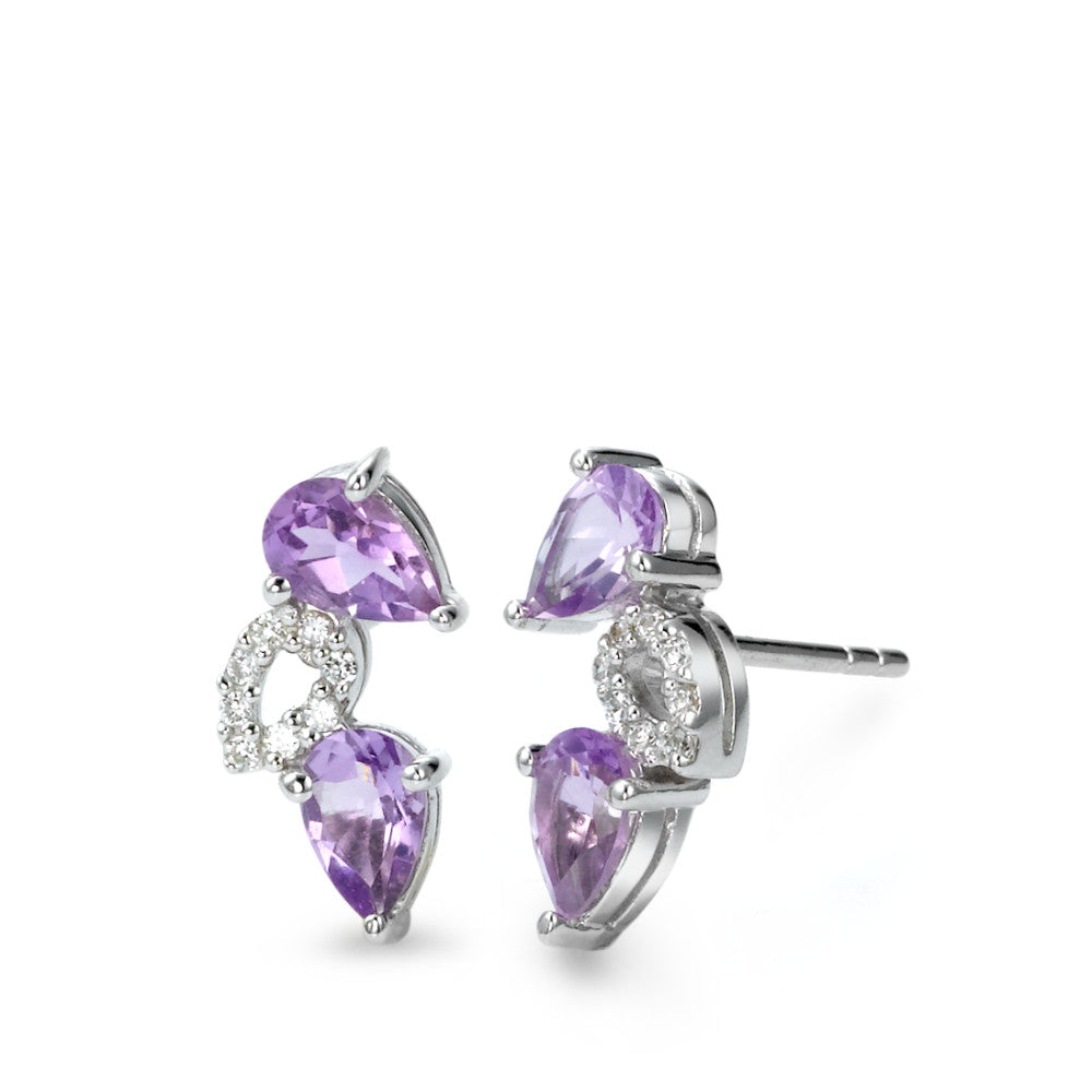 Pendientes Plata Amatista Violeta, 20 piedras, Circonita Rodio plateado