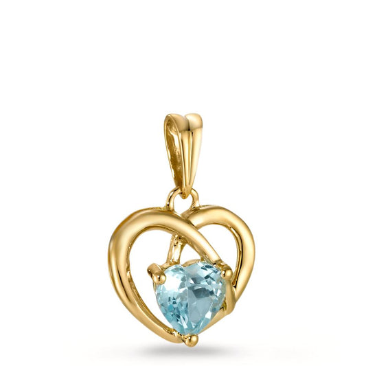 Pendentif Or jaune 18K Topaze bleu Coeur Ø12 mm