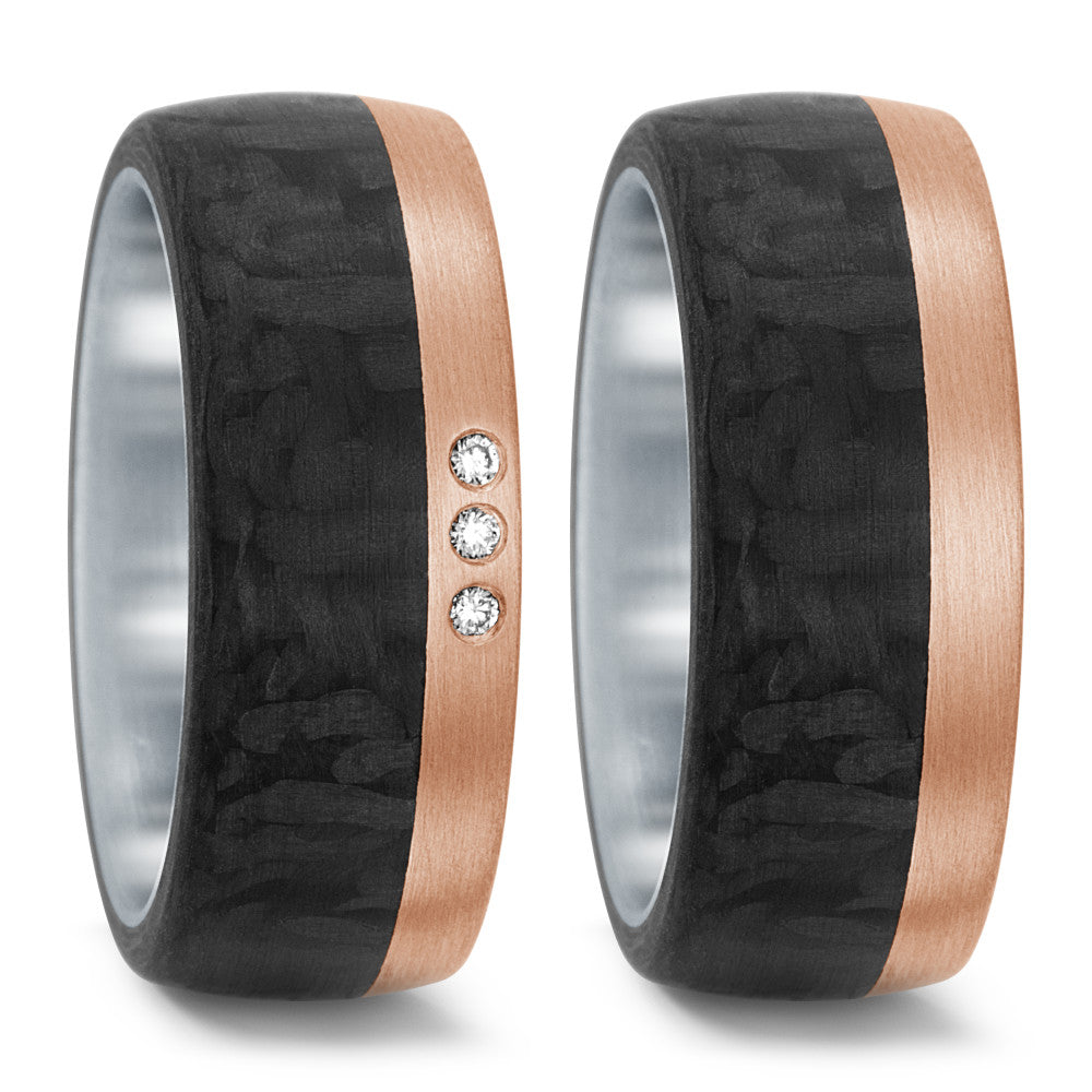 Partnerring Edelstahl, 750/18 K Rosegold, Carbon Diamant 0.03 ct, 3 Steine, w-si