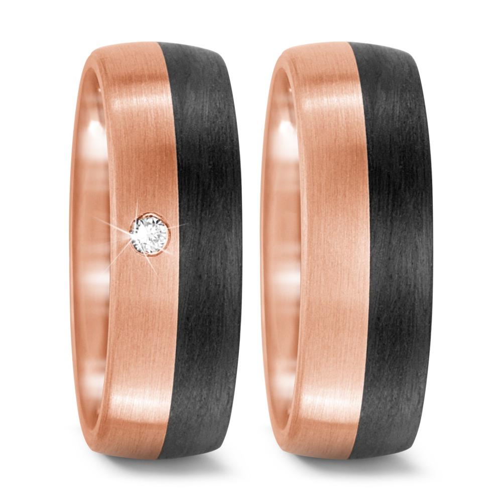 Partnerring 750/18 K Rosegold, Carbon Diamant 0.03 ct, w-si