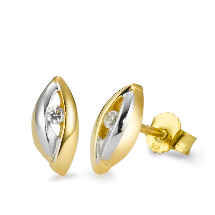 Stud earrings 9k Yellow Gold, 9k White Gold Zirconia 2 Stones