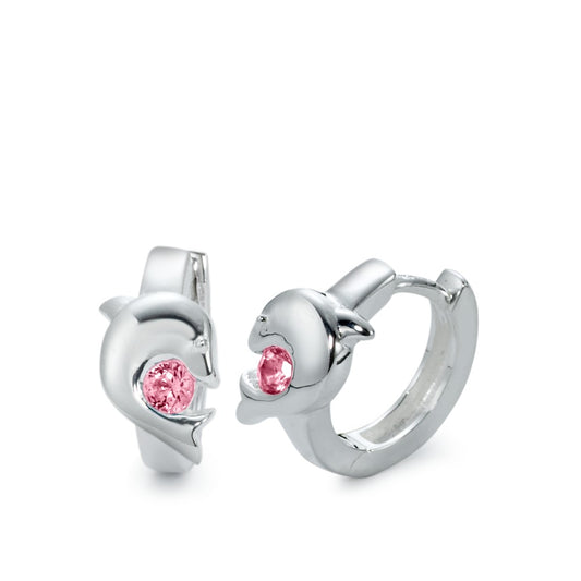 Orecchini circolari Argento Zirconia rosa, 2 pietra Delfino