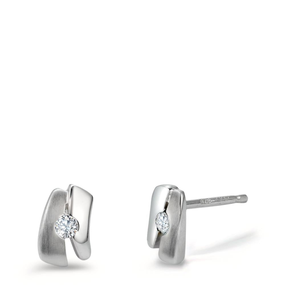 Stud earrings Silver Zirconia 2 Stones Rhodium plated