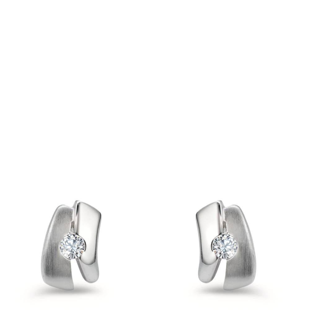 Stud earrings Silver Zirconia 2 Stones Rhodium plated