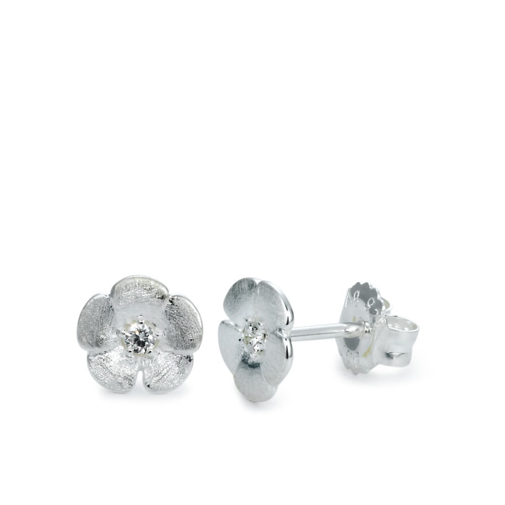 Clous d'oreilles Argent Zircone 2 Pierres Fleur Ø8 mm