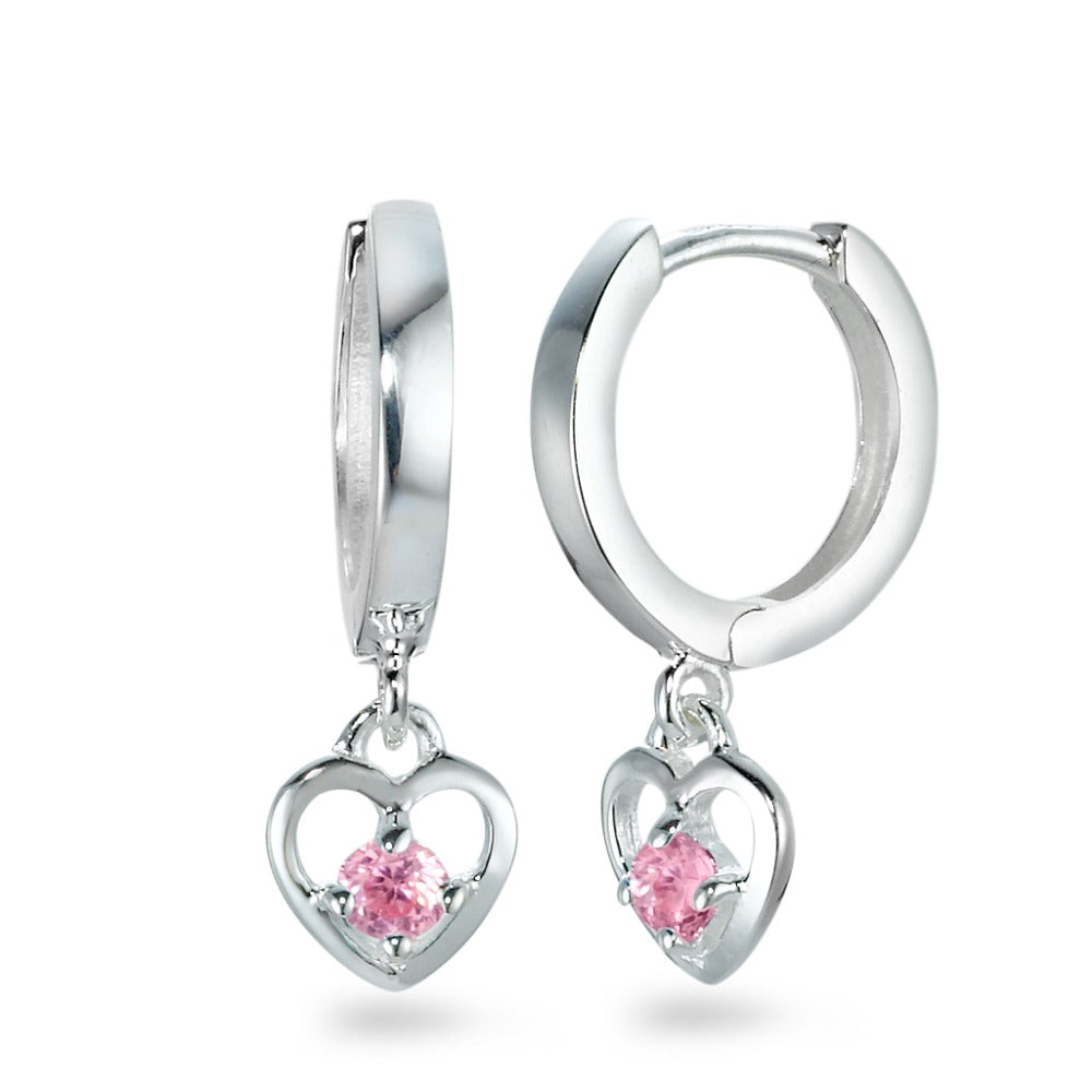 Hinged hoop Silver Zirconia Rose, 2 Stones Heart Ø6 mm