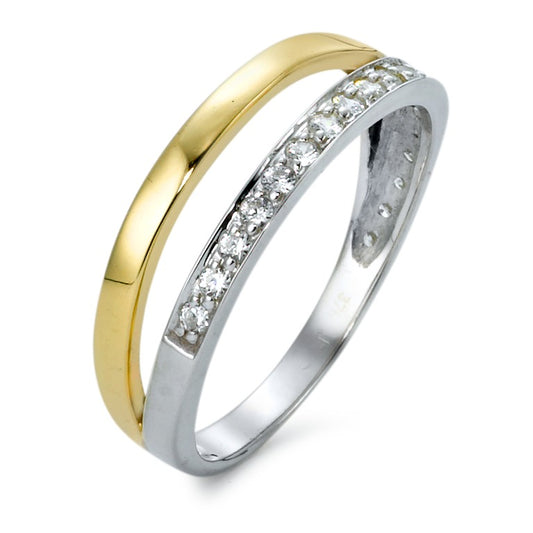 Fingerring 375/9 K Weissgold, 375/9 K Gelbgold Zirkonia 19 Steine