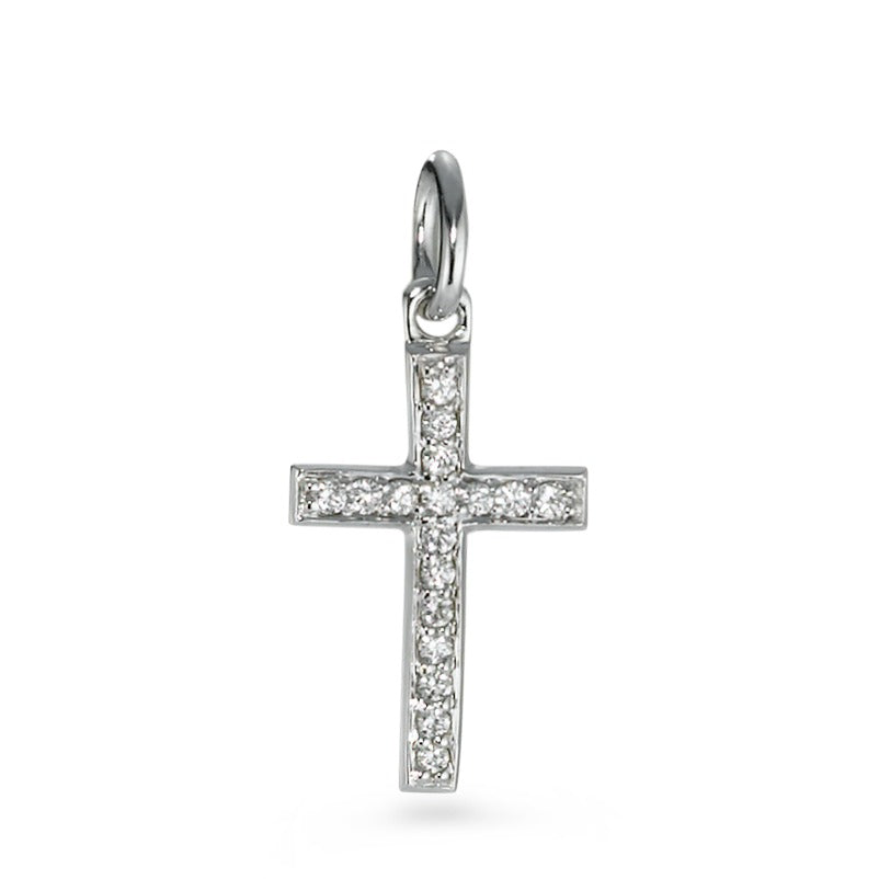 Anhänger 750/18 K Weissgold Diamant 0.08 ct, 17 Steine, w-si Kreuz