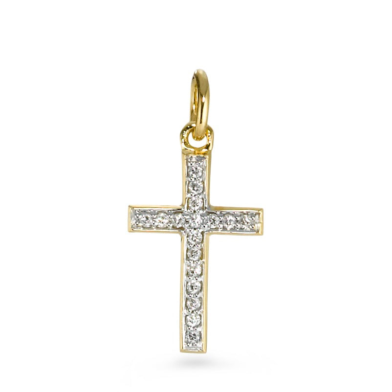 Anhänger 750/18 K Gelbgold Diamant 0.08 ct, 17 Steine, w-si Kreuz