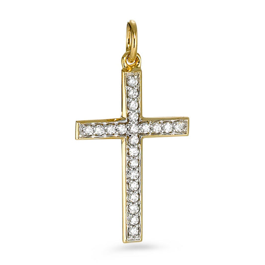 Anhänger 750/18 K Gelbgold Diamant 0.16 ct, 22 Steine, w-si Kreuz