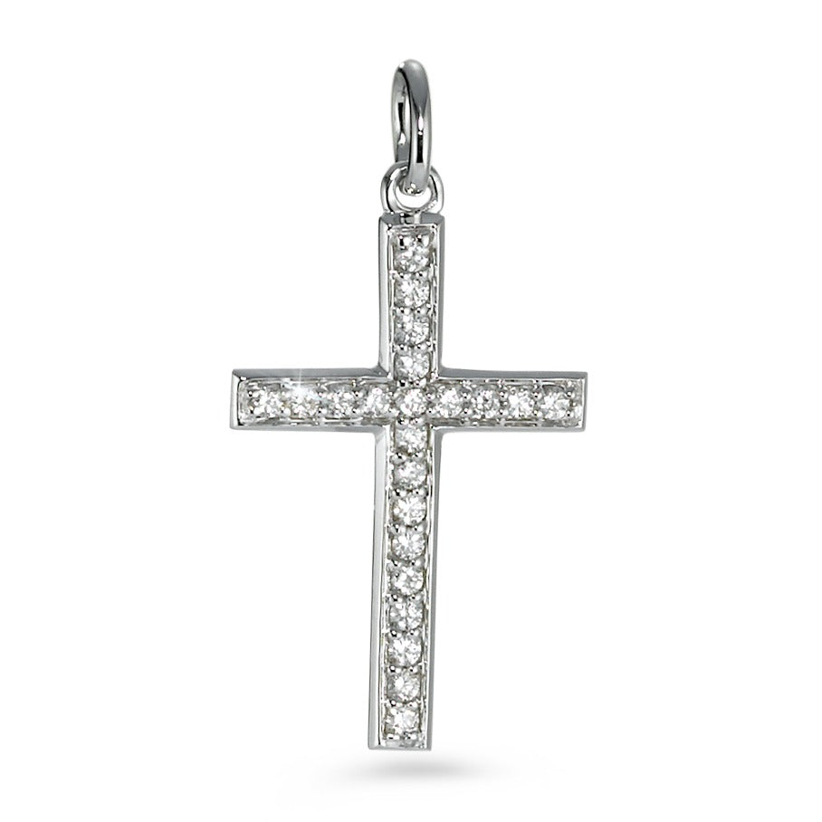 Anhänger 750/18 K Weissgold Diamant 0.16 ct, 22 Steine, w-si Kreuz