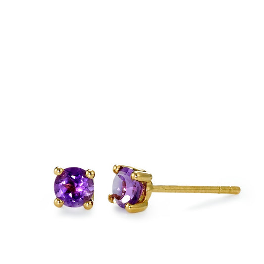 Clous d'oreilles Or jaune 18K Améthyste violet, 0.86 ct, 2 Pierres Ø4 mm