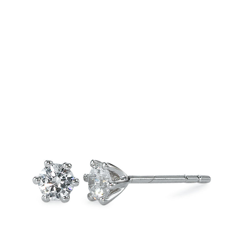 Clous d'oreilles Or blanc 18K Zircone 2 Pierres Ø4 mm